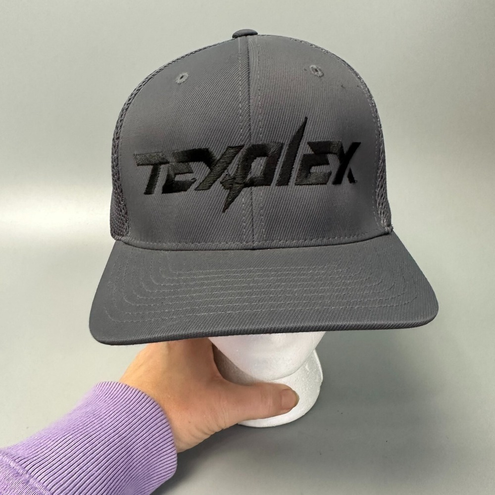 Texplex Yupoong Flexfit Trucker Hat Gray Mesh Back Baseball Cap L-XL Embroidered
